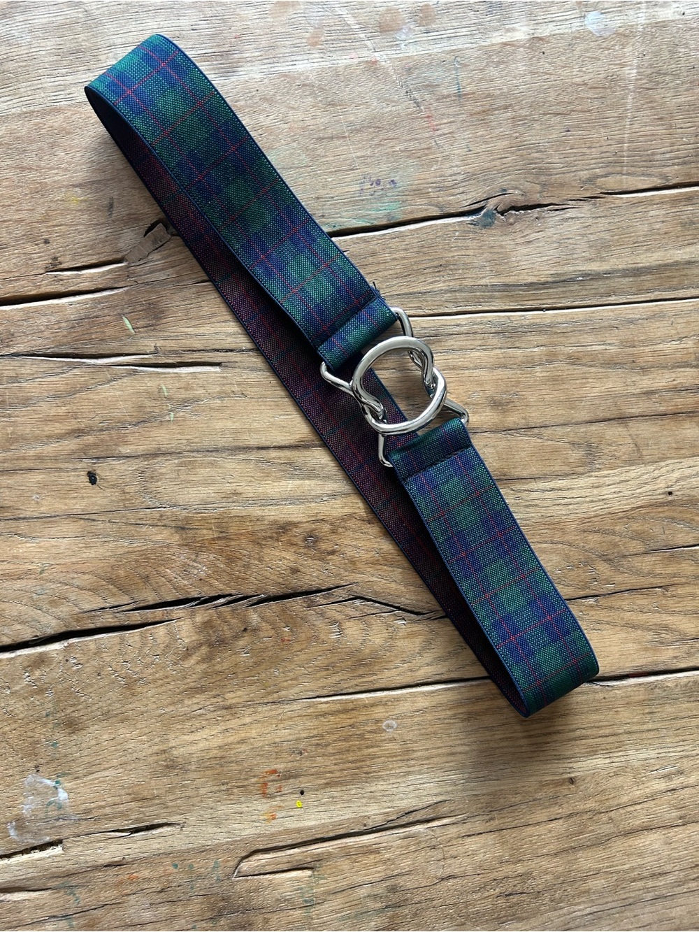 Plaid green polo/ riding stretch equestrian belt Anne Ryan country saddler M